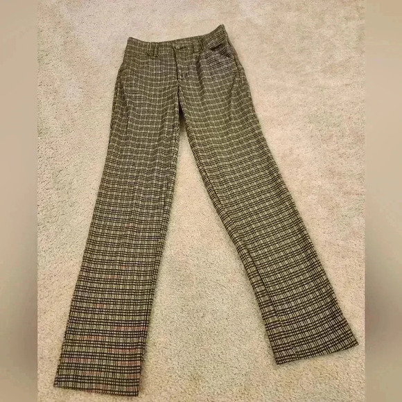 Yellow Plaid Pants Straight Leg Size 6 26" Waist Vtg #D103 - Picture 1 of 5